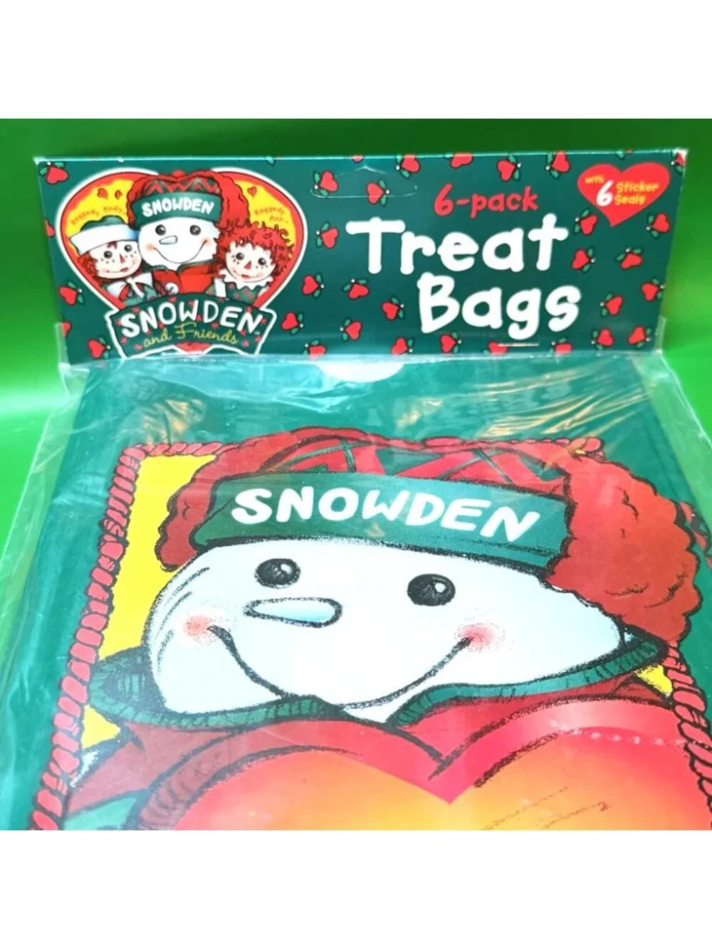 Snowden & Friends Vintage 1998 Snowman Christmas Treat Bags 6 Pack Stickers NOS